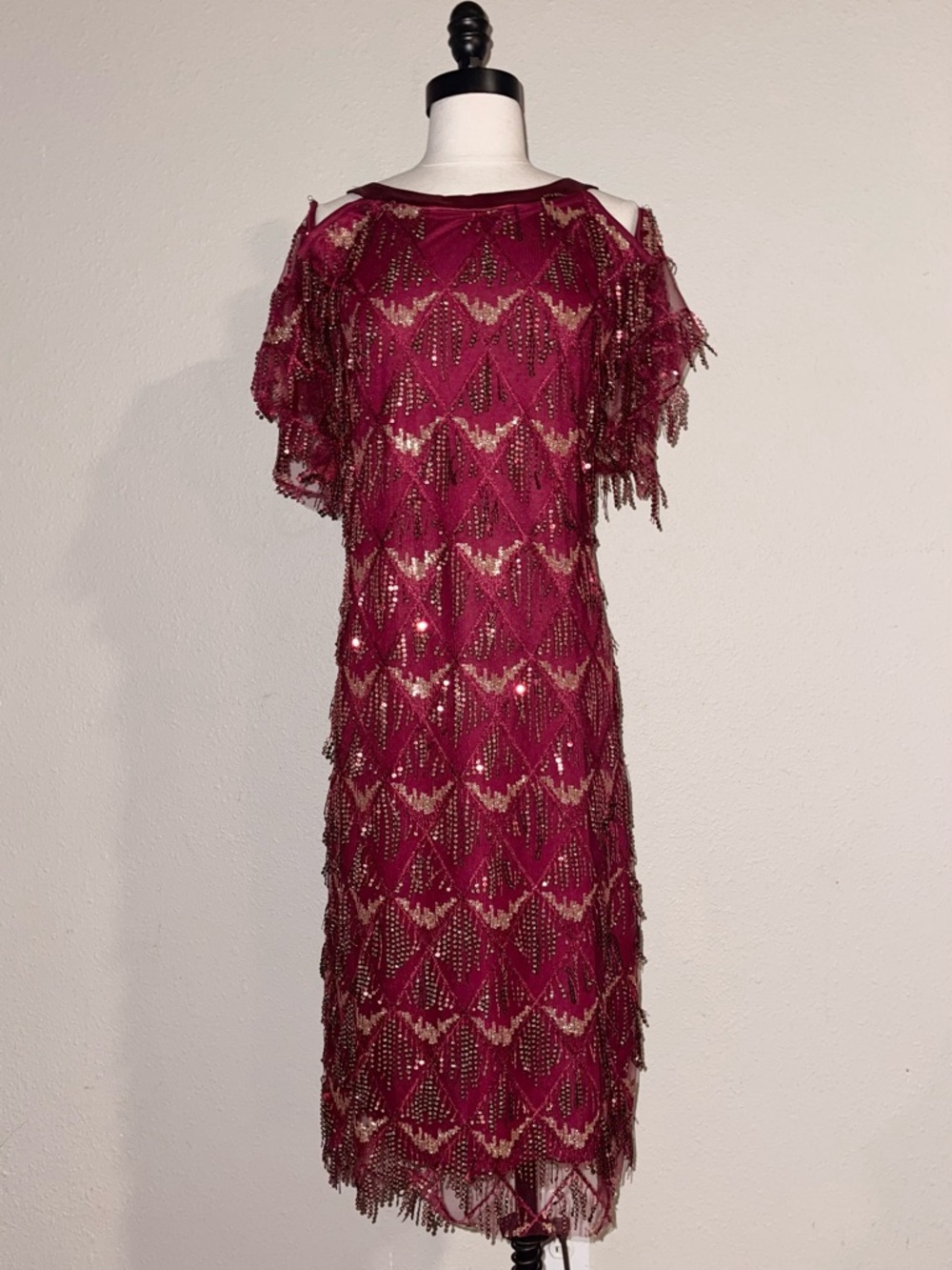 Ashley Stewart embellished Berry Beaded Cold-Shoulder geometric Dress